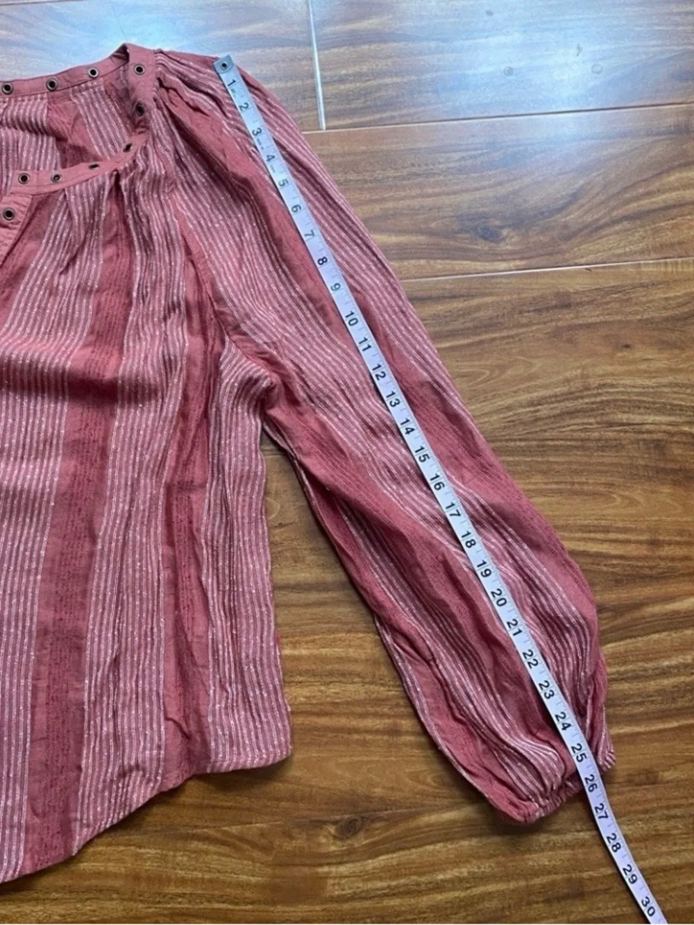 Free People Women Burnt Red Stripe Gauzy Peasant Oversize Blouse Size Large Boho